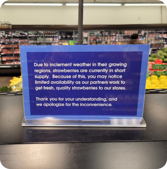 Notice for bad weather that affect growing strawberries.