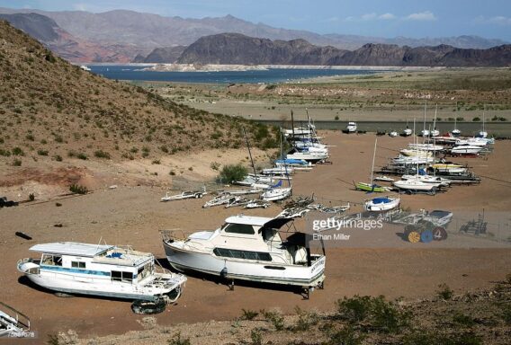 Unused yacht and stocked boat due to prolonged drought.